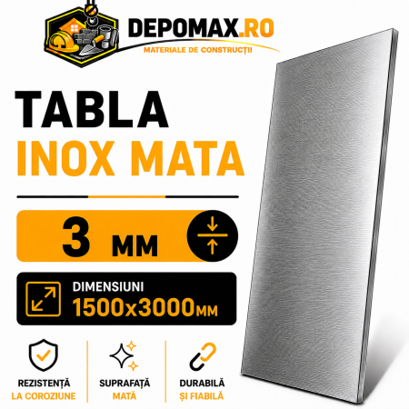 Tabla inox mata AISI 304 2B, 3 x 1500 x 3000 mm, 4.5 mp